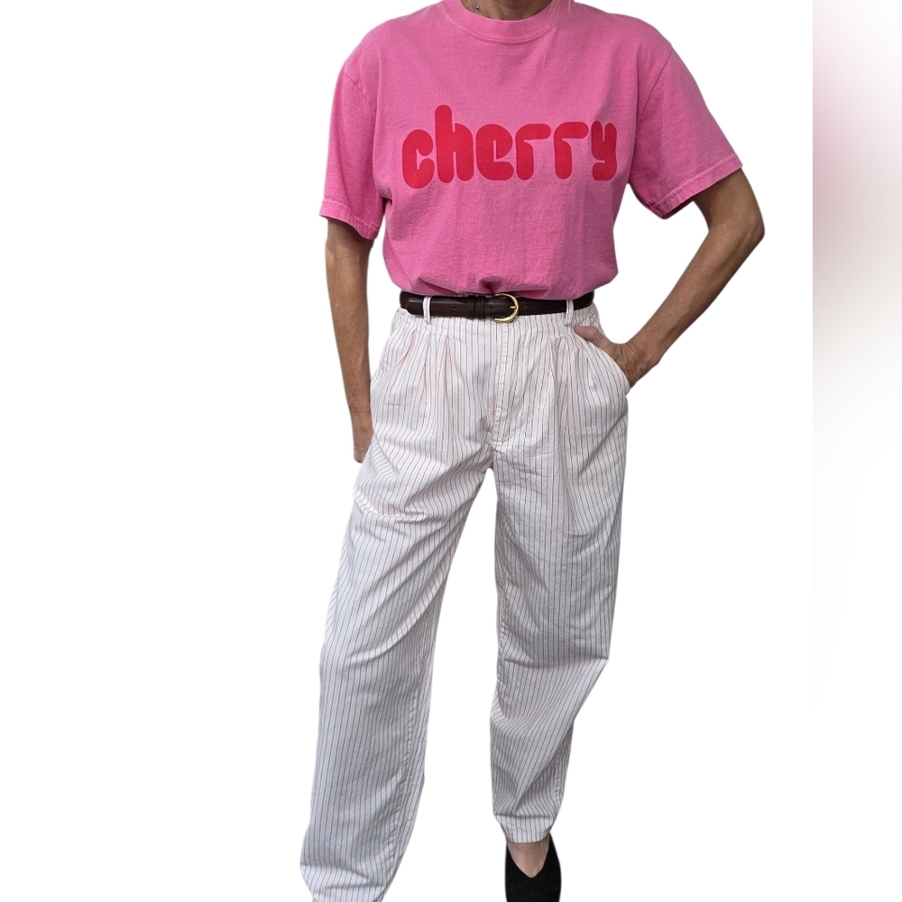 Vintage Lizsport High Waist Striped Pleated Cotton Pants | 80s-90s